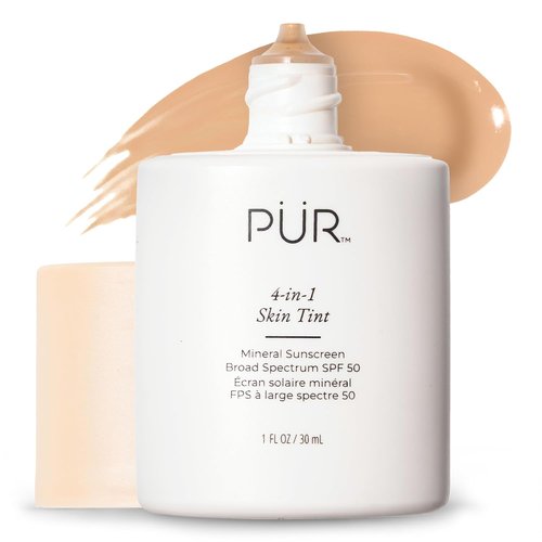 PÜR MINERALS Tinted Sunscreen for Face - 4-in-1 SPF 50 Mineral Protection & Moisturizer - Lightweight, Buildable Tint