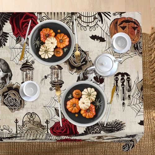 Halloween Vintage Gothic Rectangular Tablecloth 60x84 in Retro Rose - Livcoz