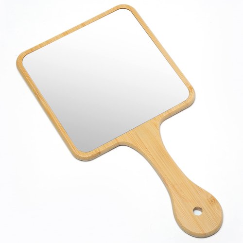 Jasefa Hand Mirror,Natural Bamboo Hand Held Mirror with Handle,Small Cute Handheld Mirror for Shaving Single-Sided Portable Travel Vanity Mirror for Men & Women,5.3" W x 9.8" L