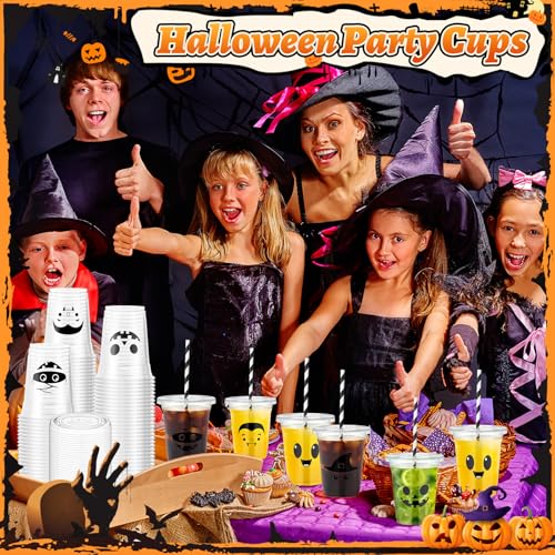 72 Pcs Halloween Plastic Cups with Lids and Straws - 12oz Disposable Party Drinkware - Halloween Design - Variation of THIS listing