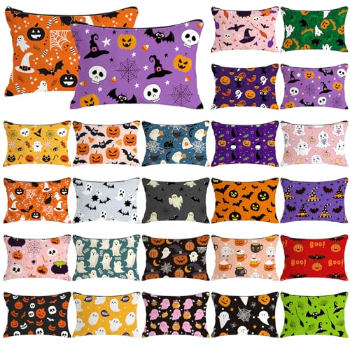 Halloween Makeup Bags Bulk - Spooky Cosmetic Zipper Pouch Set - 24 Pieces