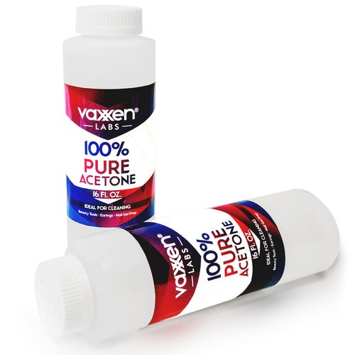 Vaxxen Labs 100% Pure Acetone (16 Fl/Oz) - Made in USA, Professional Strength Nail Polish Remover for Nail Polish, Gels, Acrylic and Sculptured Nails Clear