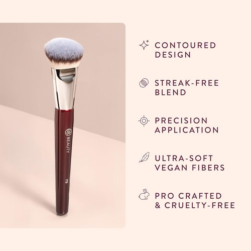 BK BEAUTY 115 MEDIUM CONTOURED FOUNDATION BRUSH – Contoured Foundation Brush for Liquid Makeup - Foundation Makeup Brushes - Face Brush For Liquid Or Cream Foundation