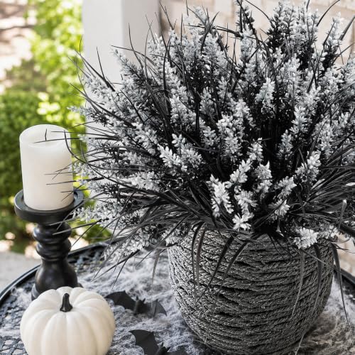 Black Artificial Flowers Outdoor Fake Grass Decor - 10 Bundles Halloween & Gothic Style