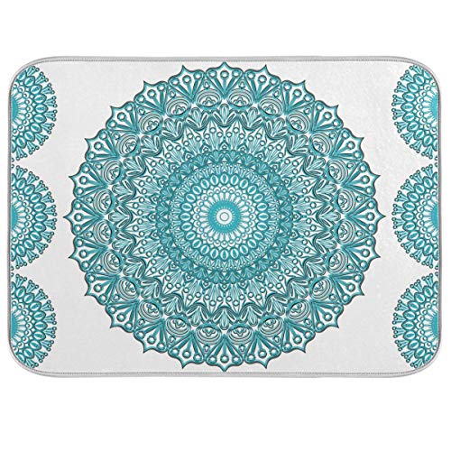 Super Absorbent Microfiber Dish Drying Mat 24x18 Inches - Turquoise Mandala Variation