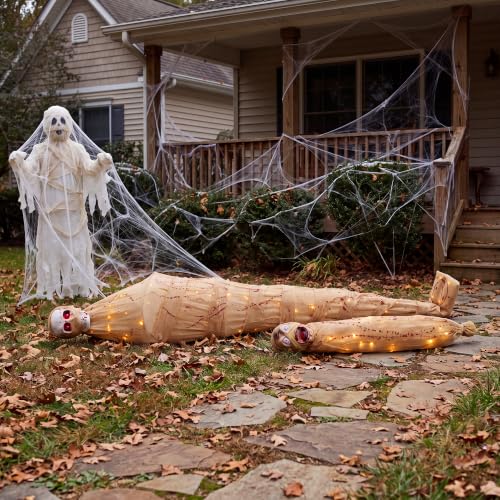 35in Animated Halloween Shaking Mummy Decoration with Red Eyes & Lights - Hanging Horror Prop