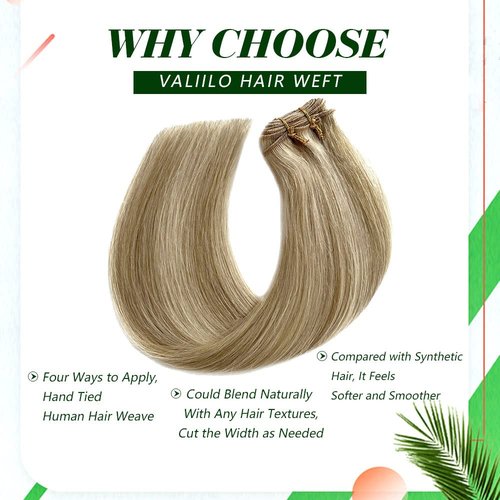 Sew In Real Human Hair Blonde Highlights Weft Extensions - Remy Hair Ash Brown Mix Platinum Blonde Hand Tied Weft - 14inch 80g