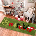 Green Christmas Believe Runner Rug with Snowflakes and Reindeer - Non-Slip Winter Decor, 47x20 inches