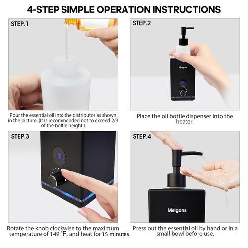 Oil Warmer for Massage, Massage Oil Warmer, Body Oils Heater for Spa, with Two Oil Bottle Dispenser, Adjustable Temperature (Black)