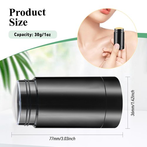 Mirrline 12 Pcs 30g/1oz Black Deodorant Containers Refillable Bottom Refilling Round Stick Plastic Twist Up Deodorant Bottles for DIY Chapstick Lip Balm Crayon