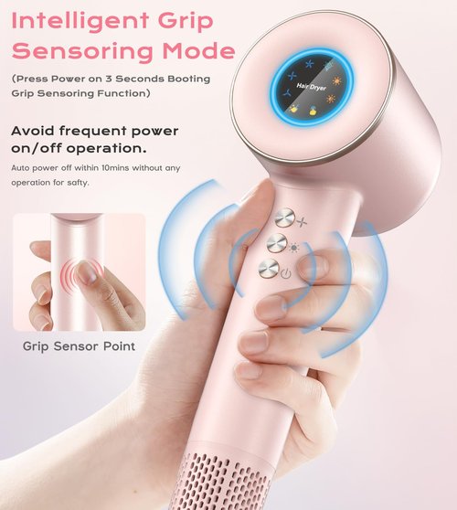 Smart Ionic Hair Dryer with Intelligent Grip Sensor, Thermo-Control, Self-Cleaning Function,110000 RPM Low Noise Blow Dryer with Magnetic Concentrator, Lightweight Hairdryer for Women