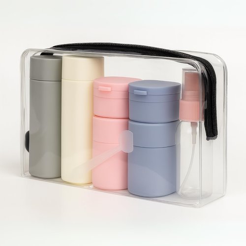FANPOI 9pc Travel Toiletry Containers Bottles Jars Set Leakproof Cream Dispenser w/Carry Bag TSA Approved Refillable for Airplane Travel, Gym (Mix A)