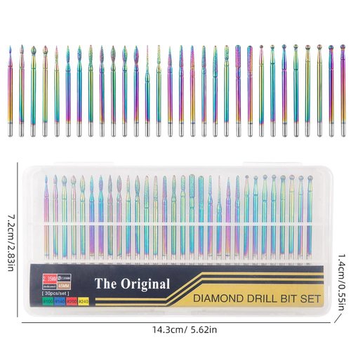 Eyech 30Pcs Nail Drill Bits Kit,Diamond Grinding Head Nail Art Drill Polish Head Kit for Acrylic Gel Nails Cuticle Manicure Pedicure