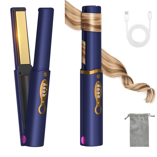 OBEST Cordless Hair Straighteners Curler 2 in 1, Fast Heating Titanium Flat Plates, 5000mAh Rechargeable Flat Iron with USB-C Charging, Portable Travel Styling Tool for Women