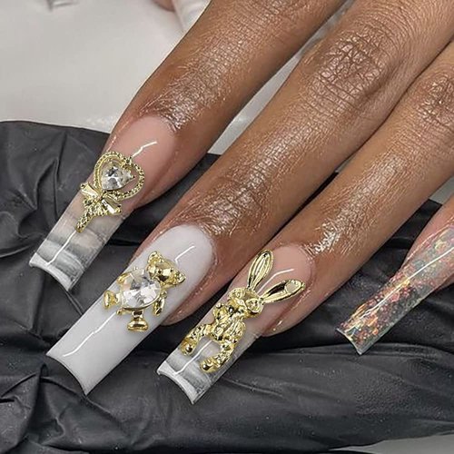 30pcs Random Gold Nail Charms Luxury Zircon Nail Rhinestones 3D Alloy Flower Butterfly Nail Art Charms Metal Snake Rabbit Heart Charms for Nails Mix Styles Nail Gems Nail Jewels for Nail Art Supplies
