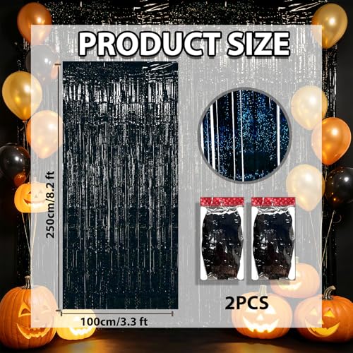 Black Foil Fringe Curtains - 3 Pack, 8.2x3.3ft Party Backdrop for Events - Variation of 3