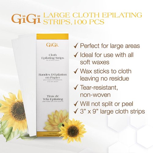 Gigi Cloth Epilating Strips 100 Count, Large 3" X 9", 100 Strips