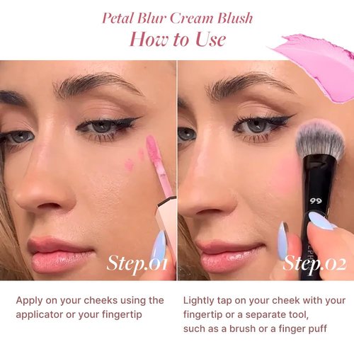 DEARDAHLIA Petal Blur Cream Blush (Mellow) - Soft-Blur Vegan Blush with Lightweight, Cloud Melting Texture, High-Pigment, Long-Lasting, Buildable, Cream to Powder Finish. Sensitive Skin Friendly. 4g