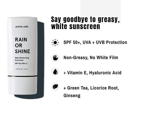 RAIN OR SHINE Anti-Aging Face Sunscreen SPF 50 - Clear Skin Formula with Green Tea & Hyaluronic Acid, 2.03 Oz