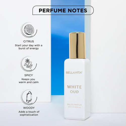 Bellavita Luxury White Oud Eau de Parfum - Travel Size 20 ml | Long Lasting Unisex Fragrance with Fruity and Tobacco Notes