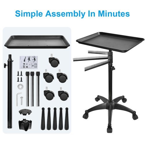 Salon Rolling Tray, Styling Tray Cart with 3pcs Hair Rack, Tattoo Tray Trolley Height Adjustable, Service Storage Tray Trolley for Beauty Salon Clinic Spa
