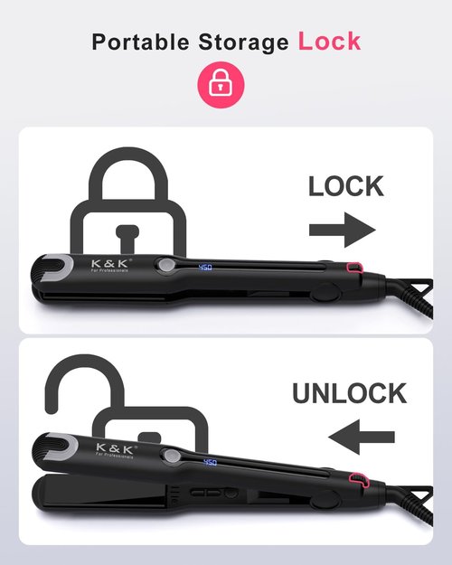 K&K Shine Therapy Hair Straightener - Professional 2-in-1 Flat Iron with Ceramic Coated Plates for Smooth, Frizz-Free Hair