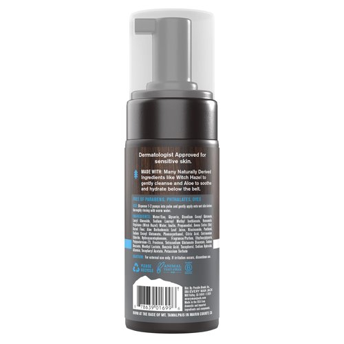 Every Man Jack Mens Foaming Groin Wash - Gentle Cleanser for Below The Belt - Made w/ Naturally Derived Ingredients like Witch Hazel & Aloe Vera - 4 Fl Oz (1 Pack)