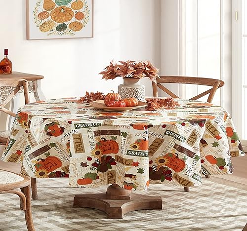 Thanksgiving Fall Hayride Vinyl Tablecloth - 84x60 Inch Oval, Rustic Farmhouse Decor