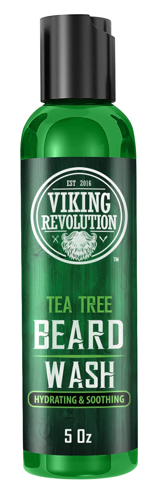 Viking Revolution Tea Tree Beard Wash and Conditioner Set for Men - Natural Beard Softener with Argan Oil, Vitamin E and Ginseng (5 Oz)