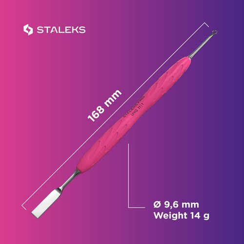 Staleks Pro UNIQ 11 Gummy Pusher Type 1 – Silicone Handle – Straight Flat and Loop Ends – For Manicure and Pedicure
