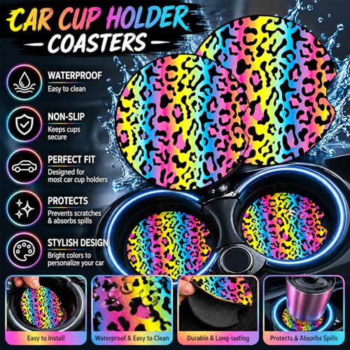 Retro Architecture & Black Cat Car Coaster Set - Neoprene Cup Holders for Vehicles