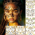 Gold Leopard Metallic Temporary Tattoos Set - Face & Body Glitter Stickers, Halloween & Cosplay