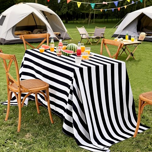 Black & White Striped Rectangle Tablecloth 57x120 Inches - Holiday & Party Decor - Variation of THIS listing