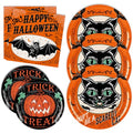 Halloween Disposable Dinnerware Set for 24 Guests - Pumpkin, Bat & Cat Design