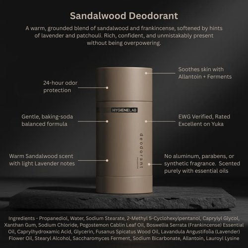 HygieneLab Men’s Deodorant - Aluminum-Free, 24-Hour Odor Protection, EWG Verified | Premium Sandalwood Scent