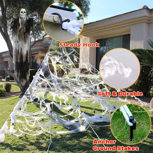 Purple Lighted Spider Web Kit with 200 LEDs, 16.4Ft Outdoor Halloween Decoration - Without Spider