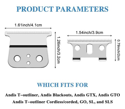 Andis T Outliner Blades - 2 Pack Silver Steel Replacement Blades for GTX Trimmer & #04710, #04521