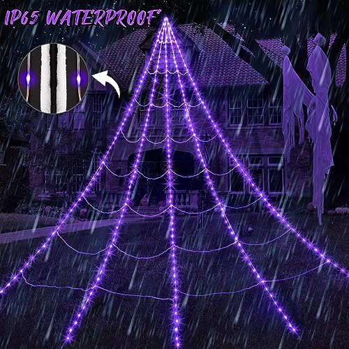 Purple Halloween Spider Web Lights 290 LED 23 Ft Outdoor Indoor Decoration