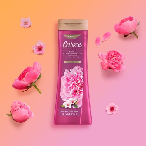 Caress Moisturizing Peony & Almond Blossom Body Wash for Fresh, Smooth Skin, Body Soap to Soothe & Unwind, 20 Fl Oz (Pack of 2)