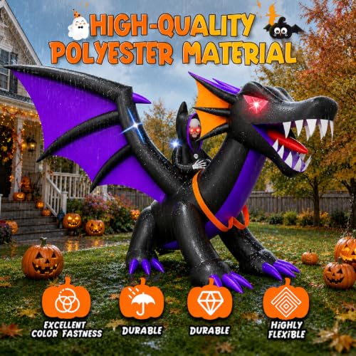 11FT Halloween Inflatable Dragon with LED Lights - Outdoor Yard Decor