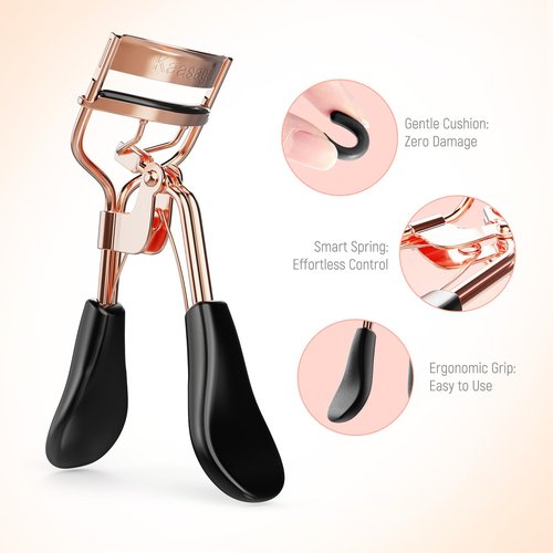 Kaasage Eyelash Curler for Lift and Curl, Professional Stainless Steel Makeup Eyelash Tool with Ergonomic Handle & 6 Replacement Pads for Long-Lasting Results