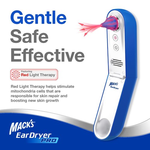 Mack's Ear Dryer PRO Rechargeable Warm Air Ear Water Drying Aid with Red Light Therapy and 3 Power Levels for Swimmers' Ears, Showering, Water Sports, Surfing, Scuba, and Hearing Aids