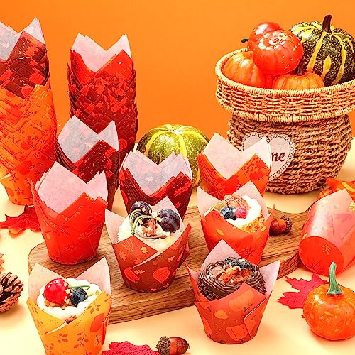 400 Pcs Fall Tulip Cupcake Liners Halloween Baking Cups Orange Pumpkins