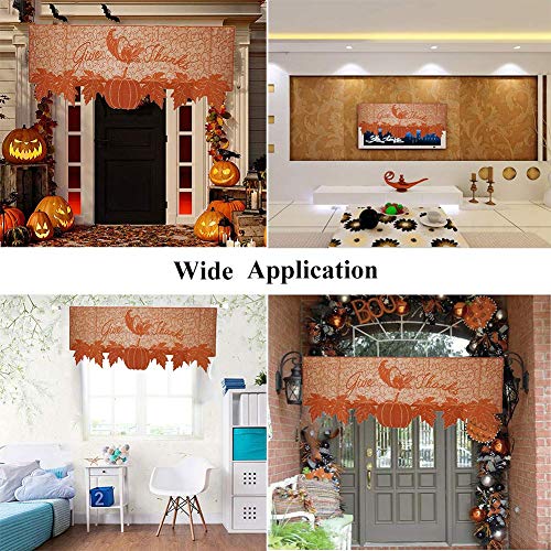 Thanksgiving Fireplace Scarf 20x60 Inch Pumpkin & Leaf Lace Table Runner - Fall Decor