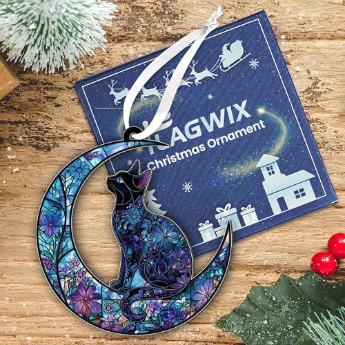 Blue Cat Moon Christmas Ornament - 2D Flat Acrylic Holiday Tree Decoration