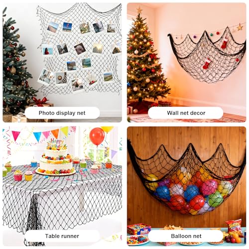 Large Fish Net Decorations for Party - Black Nautical Decor 80x40in - 1 Pack