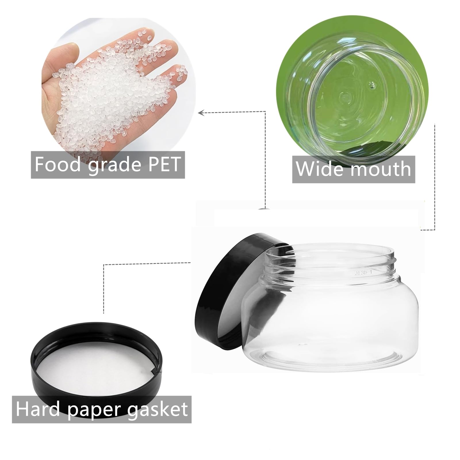 Zentriqlla 16 Pack 8 Oz Plastic Jars with Black Lids, BPA Free Empty Body Scrub Containers, Round Clear Samples Jars for Sugar Scrub, Lotion, Body Butter, Cream