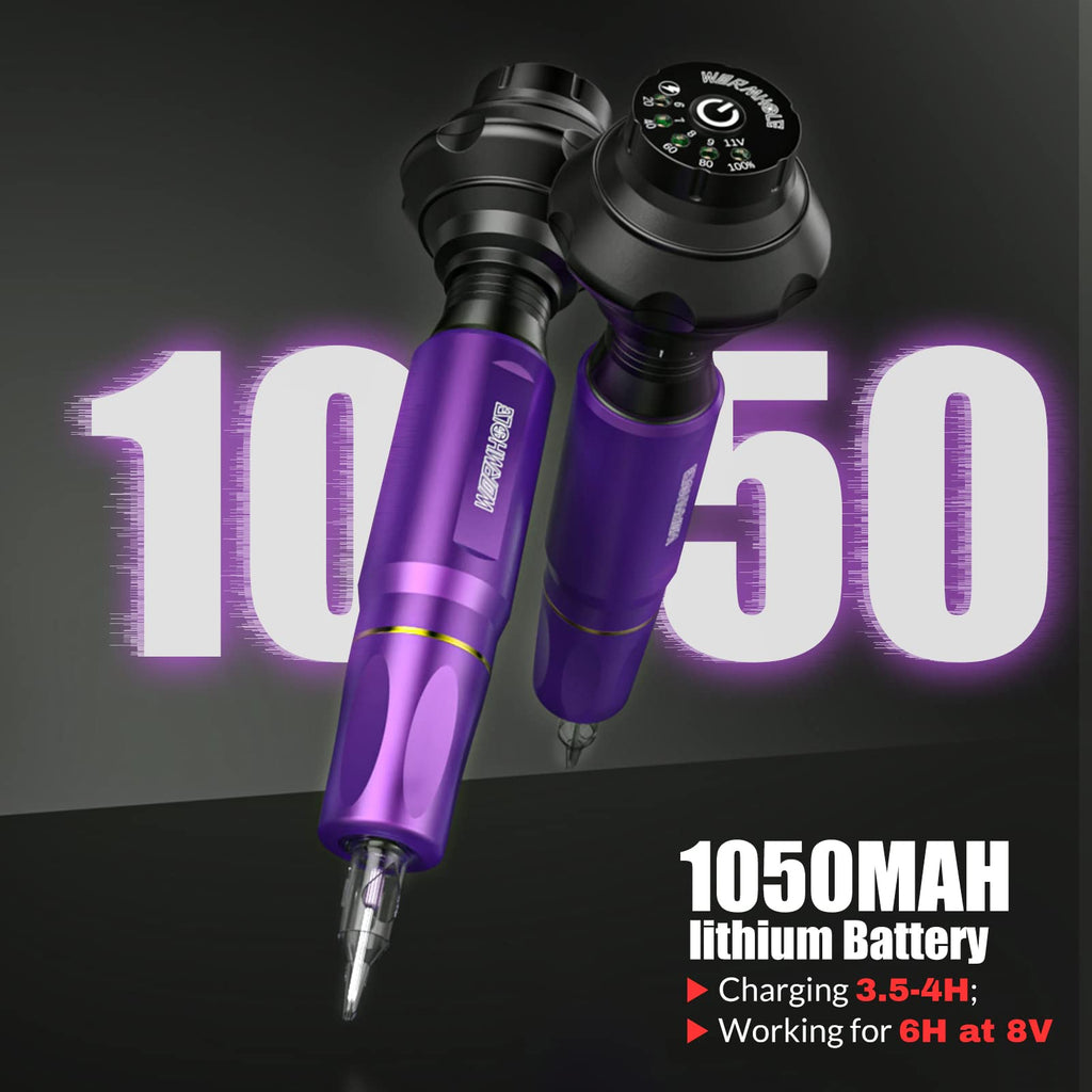 Wormhole Wireless Tattoo Machine Kit, Tattoo Gun with 1,050 mAh Capacity Power Supply- Tattoo Pen Kit WTK176(Purple+Black)