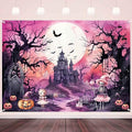 Pink Black Halloween Backdrop Banner 8x6ft for Party Photo Booth Decorations - Girls Kids - Pink Black / 8x6ft