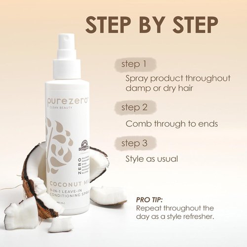 Purezero 9-in-1 Leave-In Conditioner Spray - Multi-Action Hair Treatment for Moisture & Shine | 6 oz